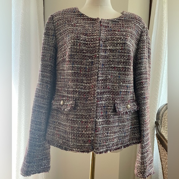 Karl Lagerfeld Lilac Elegant Tweed Women's Jacket XL Pearl Buttons - Picture 7 of 7